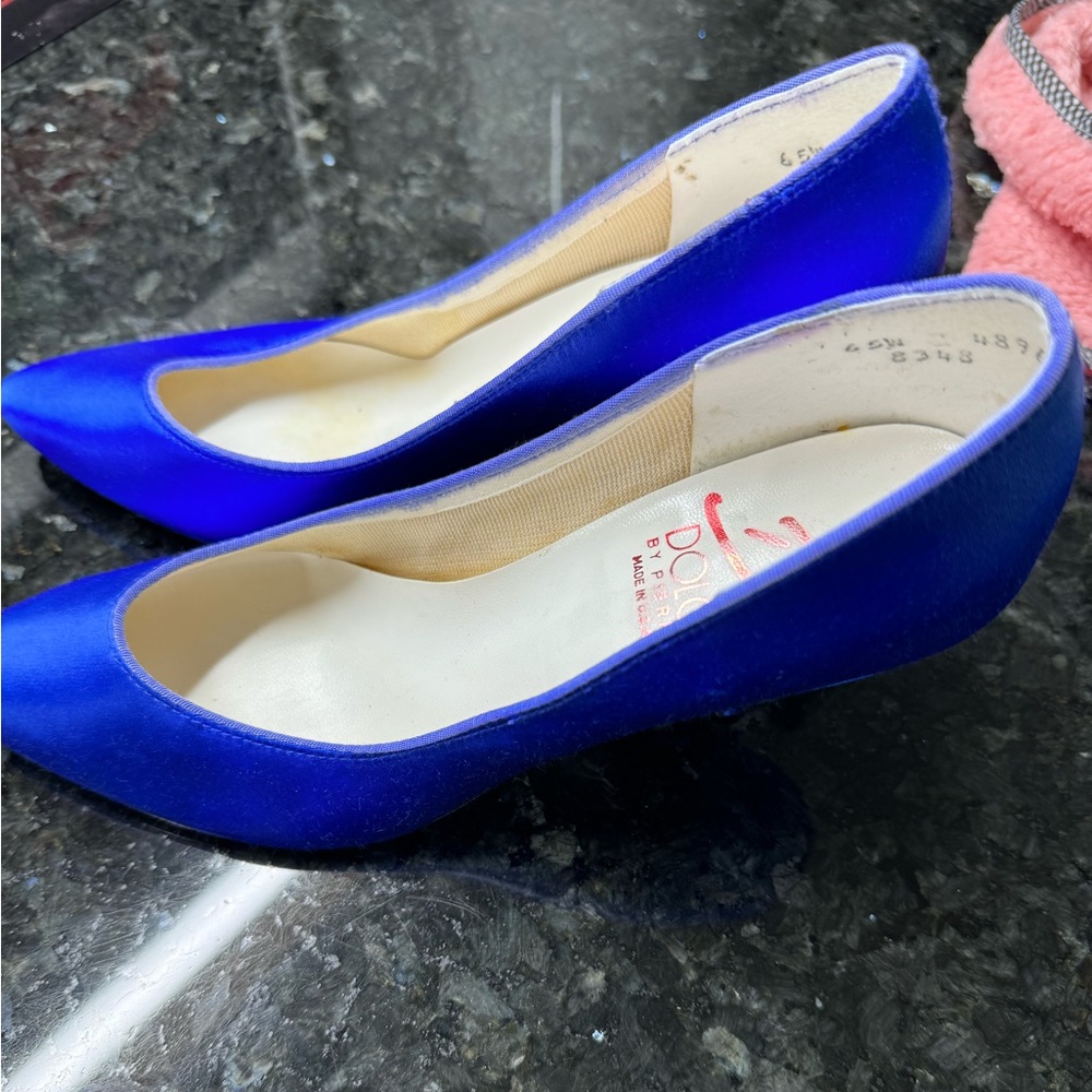 Rare Womens Dolce Blue Satin Heels Wedding Shoes by Pierre SZ 6.5
